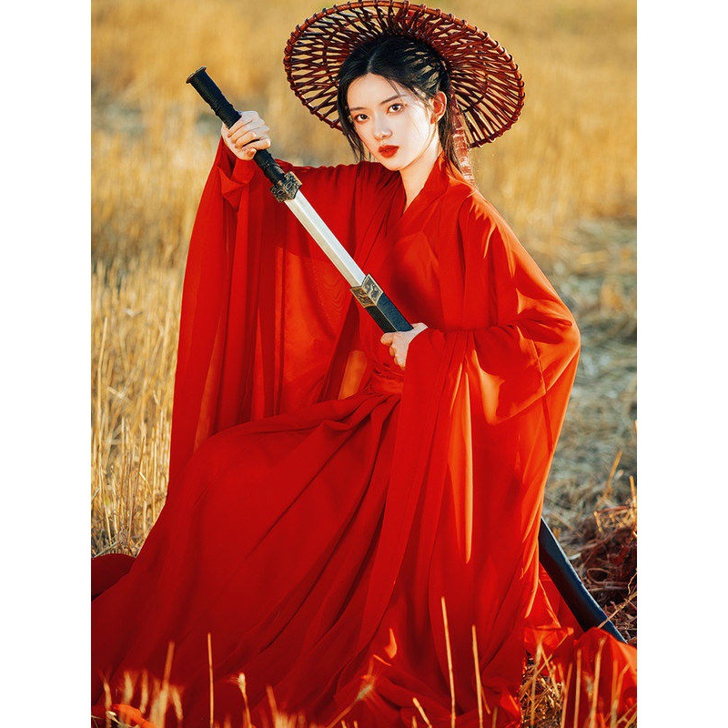 红袍古装汉服女红色武侠古装仙气古风广袖流仙裙交领超仙霸气酷
