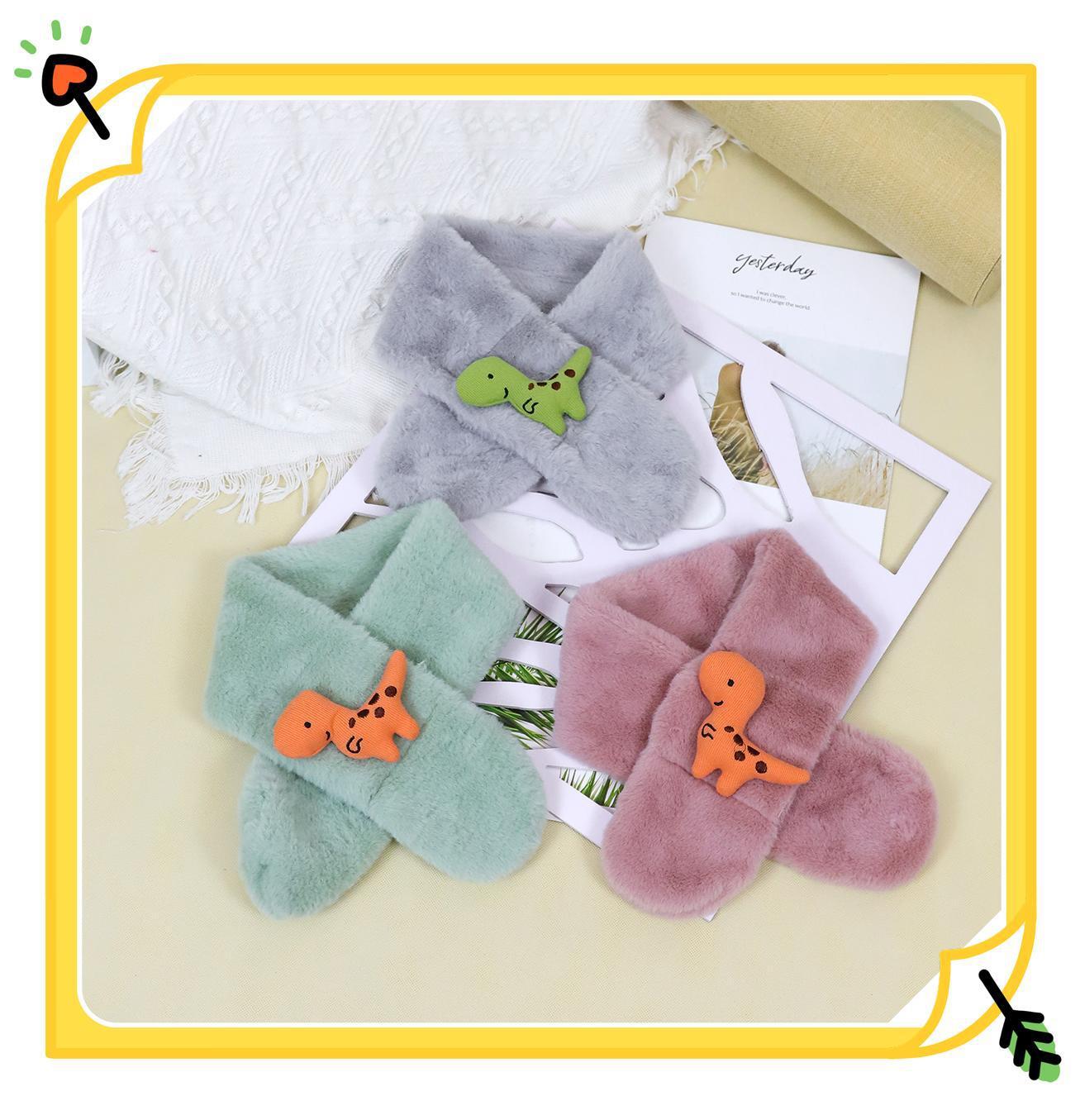 New Thickened Imitation Rabbit Fur Primary School Student Scarf Male Wholesale Cute Cartoon Little Dinosaur Scarf Female Online Best-Selling Product