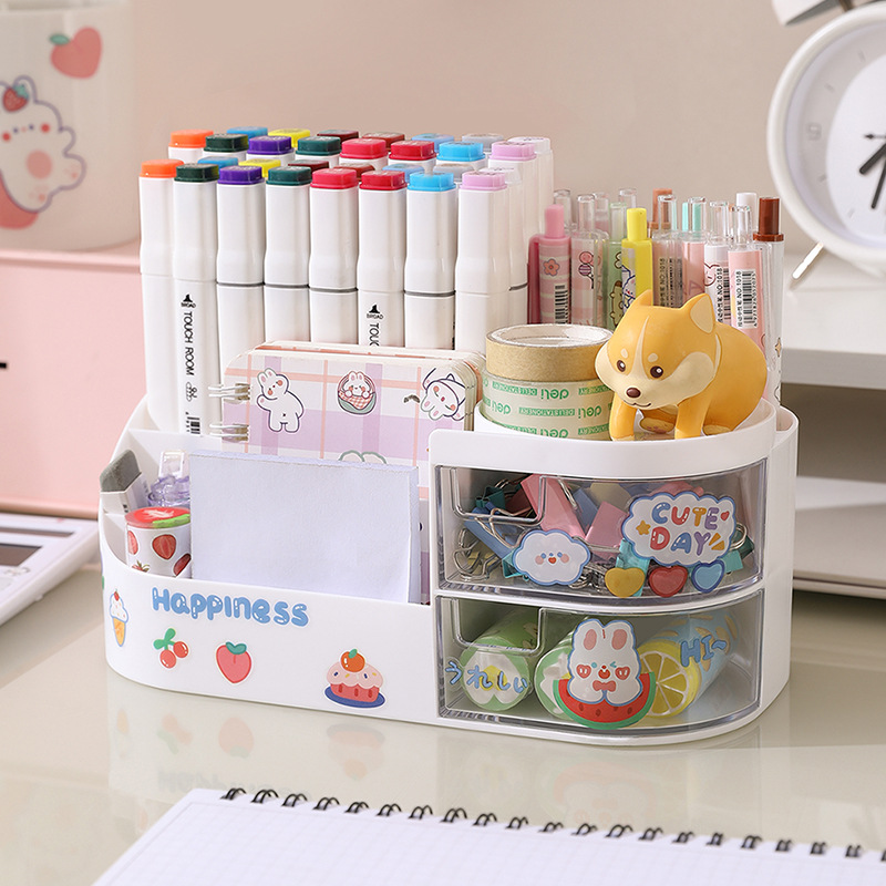 cute creative pen holder children ins style student office desktop dustproof large capacity drawer stationery storage box