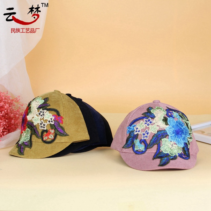 短檐民族风嘻哈棒球帽遮阳帽防晒拍照出游演出刺绣国风绣花帽子女