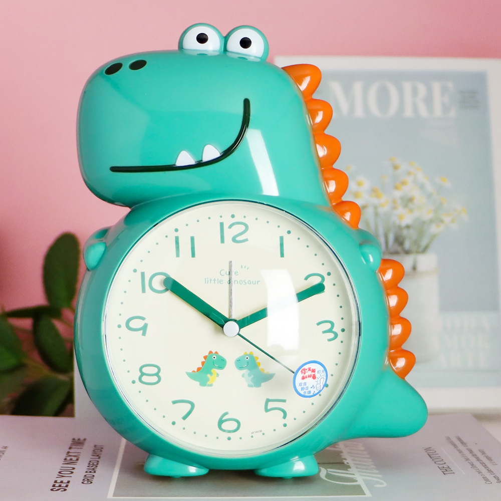儿童用可爱卡通恐龙语音音乐闹钟夜灯一体床头静音扫描贪睡时钟表