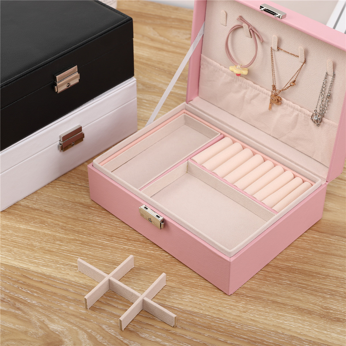 Jewelry Box Multi-Layer with Lock Affordable Luxury Style PU Leather Jewelry Packaging Earrings Ear Stud Necklace Gift Box Jewelry Box