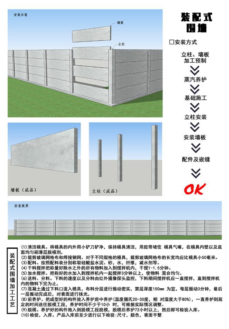 装配式围墙定制 湖南猪场装配式围墙 施工预制水泥围挡板可包安装