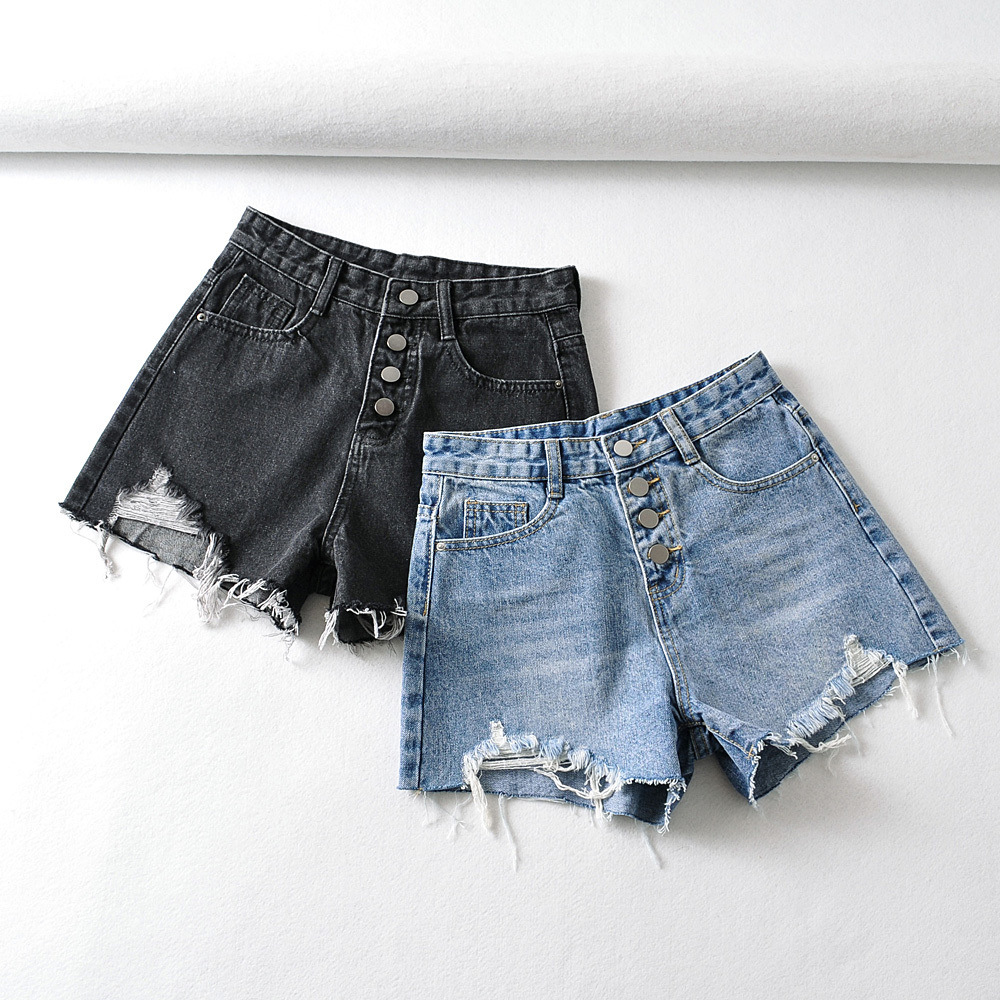 2021春夏新款欧美时尚潮ins磨破做旧牛仔短裤性感修身毛边热裤女