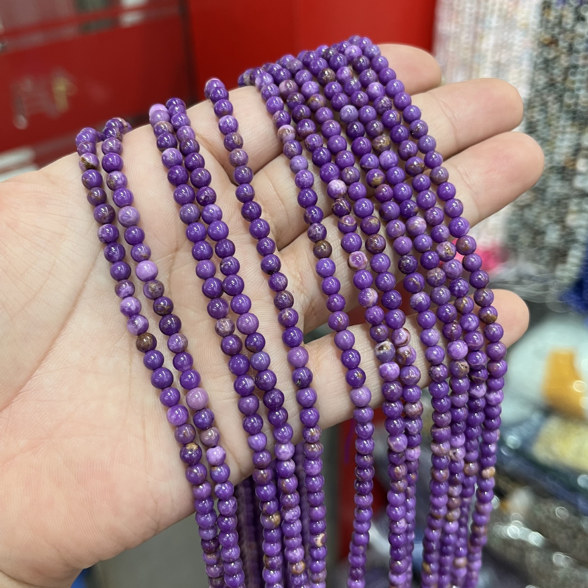 4mm天然美国紫云母圆珠散珠半成品一条38厘米约90颗diy项链手链配