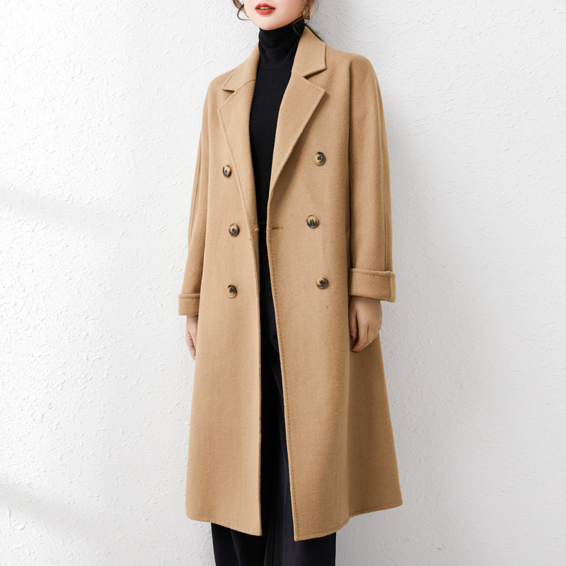 101801驼色双面羊绒大衣女中长款2022年新款冬季双排扣毛呢子外套