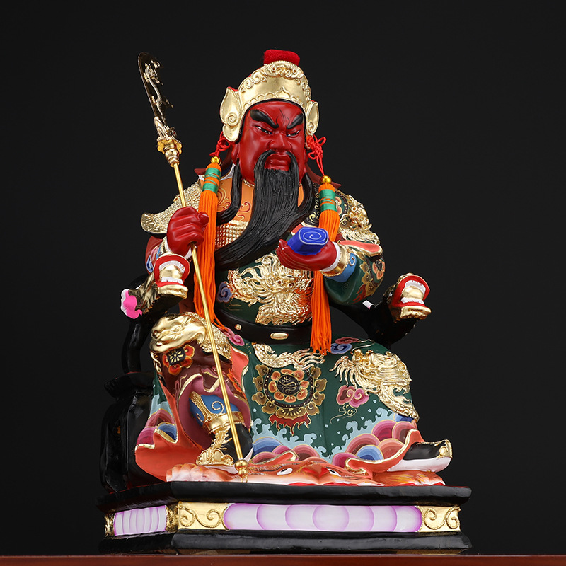 关公佛像家用供奉开光摆件镇宅神像关圣帝君坐像彩绘香樟木雕
