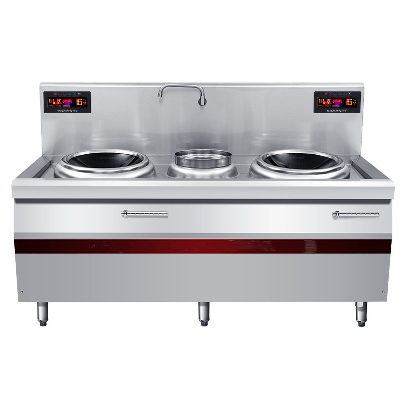 商用双头大炒灶 学校食堂不锈钢电磁双眼大炒炉 大功率双炒大锅灶