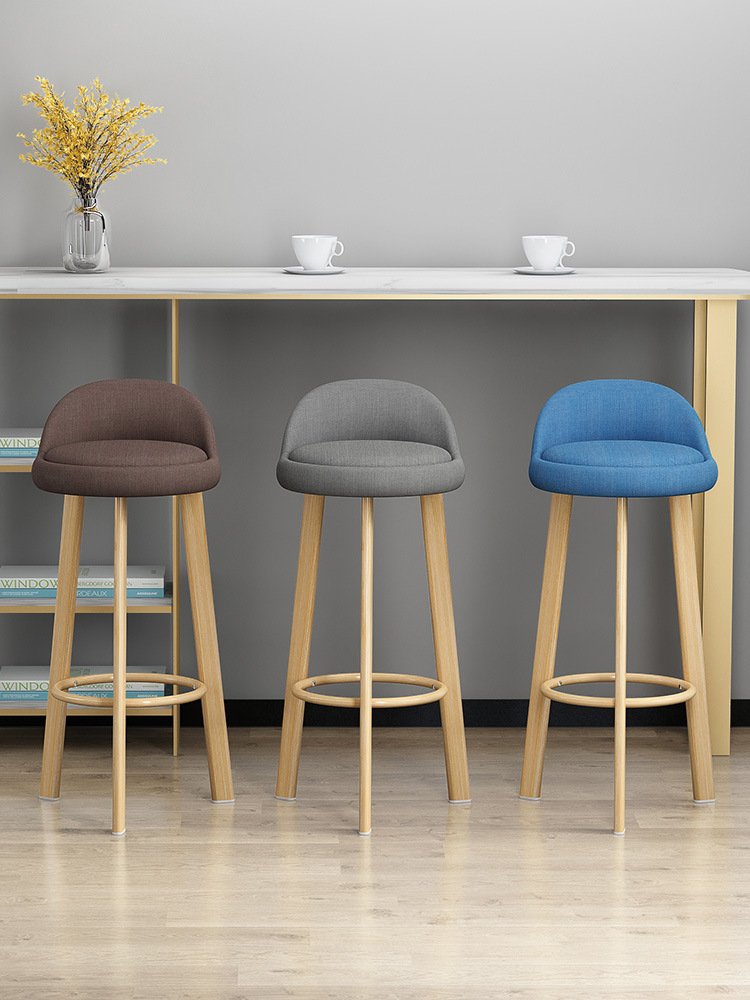 吧台椅简约创意仿实木高脚凳钓鱼铁艺白色休闲办公区轻奢便宜圆凳