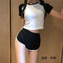 2021夏季新款短袖短裤运动套装学生韩版短款露脐女健身休闲两件套