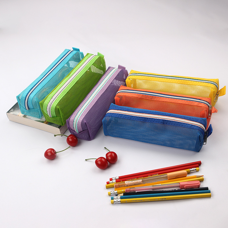 Spot Simple Color Plastic Net Pencil Case Stationery Box Student Office Multi-Purpose Large Capacity Good-looking Buggy Bag