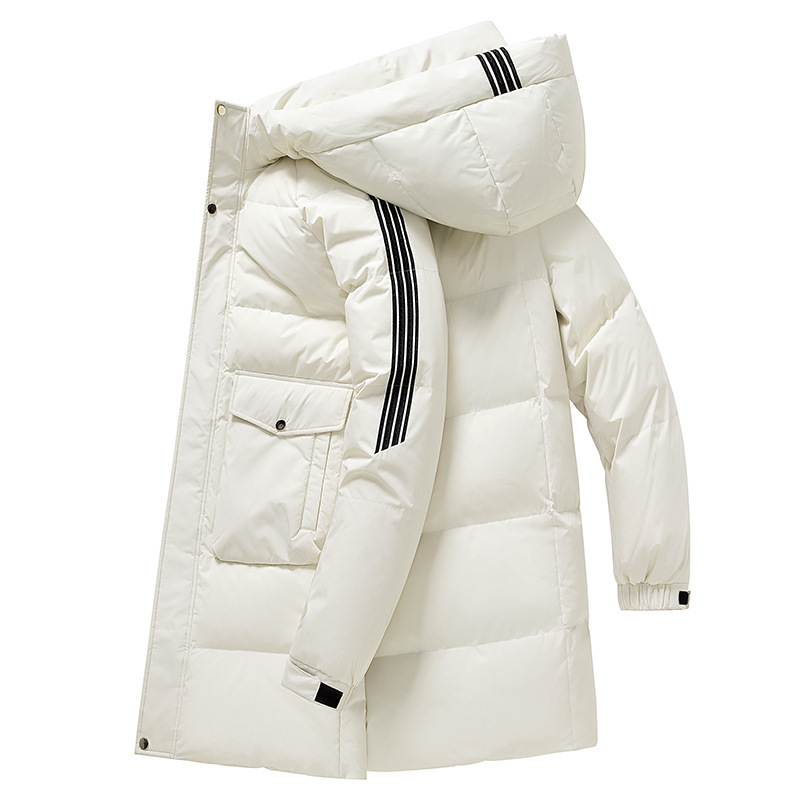 2023 New Couple Version 90 White Duck down Thick down Jacket Mid-Length Hooded Fashion All-Match Warm Coat for Men