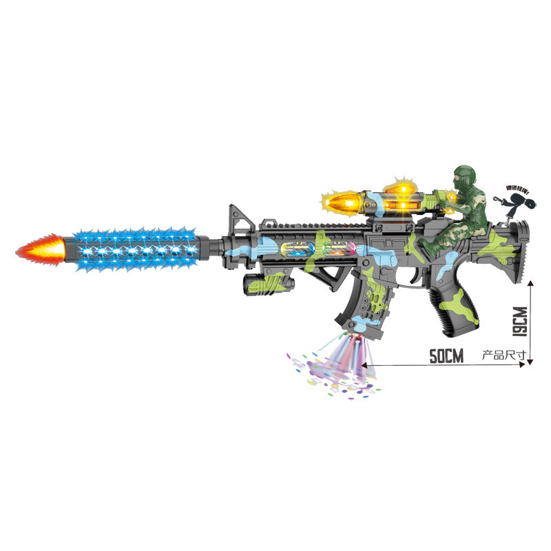 儿童过家家仿真灯光音效电动士兵语音枪震动伸缩枪管八音枪玩具