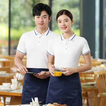 酒店餐饮服务员工作服女夏季餐厅火锅店饭店定 制t恤短袖印logo男