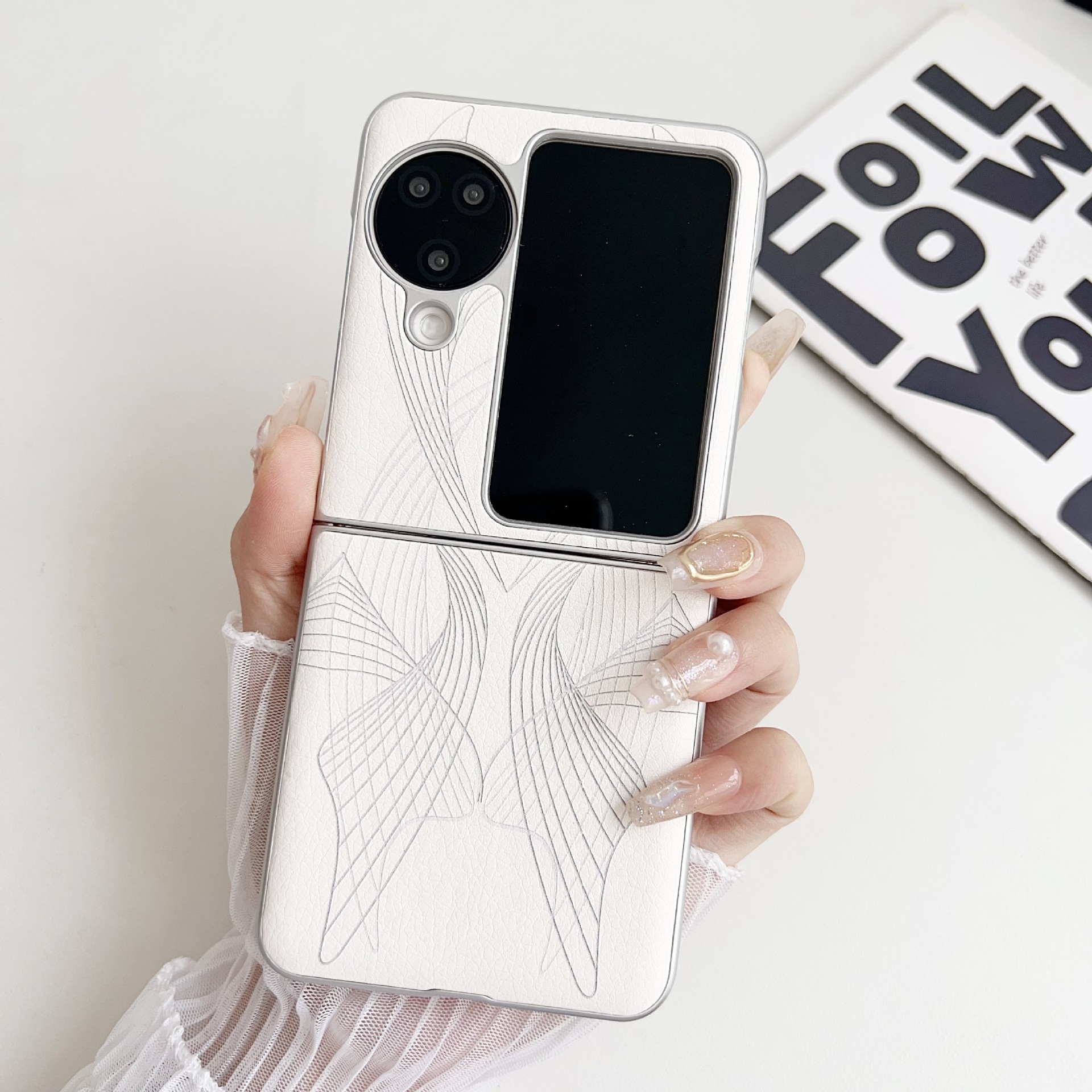 艺术线条oppo find n3 flip折叠手机壳硬壳贴皮n2flip银边适用