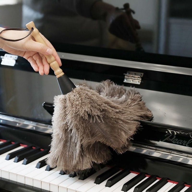 Dust Remove Brush Feather Duster Lint-Free Household Dust Removal Cleaning Electrostatic Sweep Gray Hair Brush Ostrich Hair Duster