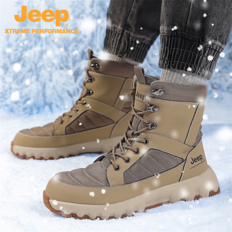 jeep冬季雪地靴男皮毛一体加厚保暖东北大棉鞋高帮加绒厚底马丁靴