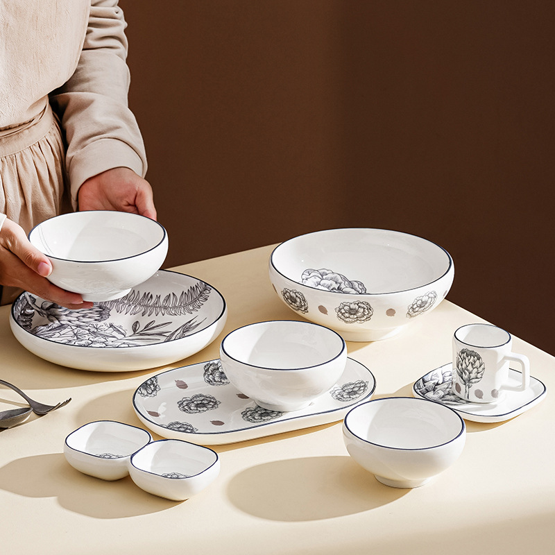 Huafan Manor Series High Temperature in-Glaze Decoration Afternoon Tea Ceramic Tableware Food Tray Rice Bowl Soup Plate Shallow Plate Teapot