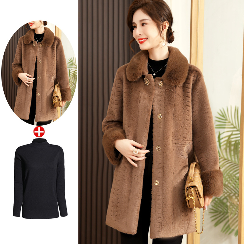 加肥加大妈妈秋冬装皮草水貂绒外套洋气中老年女高档皮毛一体大衣
