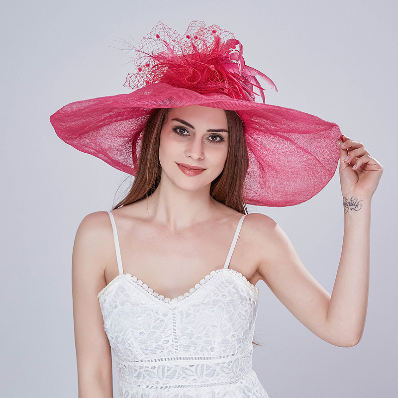 亚马逊热销手工制作麻纱礼帽 菲律宾麻纱帽婚礼宴会帽亚麻礼帽