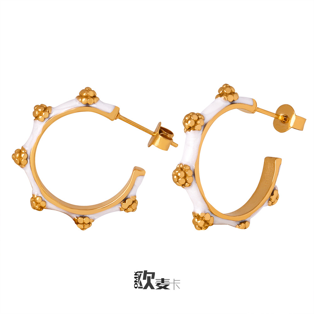 个性时尚风潮环形花型环绕耳环钛钢镀金小众轻奢气质女生耳饰品