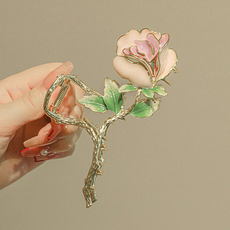 韩版大号玫瑰花金属抓夹发夹鲨鱼夹盘发头饰