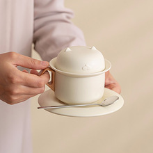 新款奶油黄猫咪茶咖杯女生高颜值茶水分离专用泡茶杯陶瓷咖啡杯子