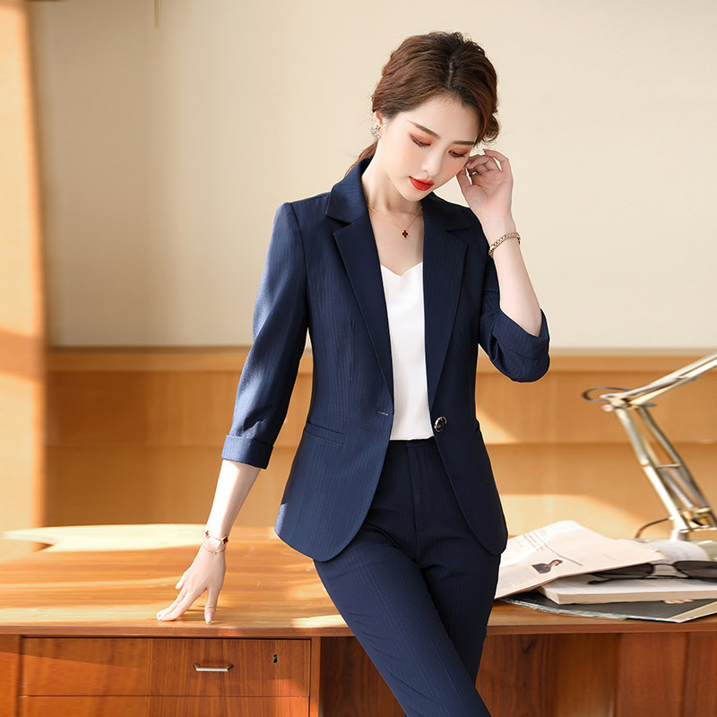 藏青色西装套装女时尚气质工作服女西服工服女职场女教师正装套装