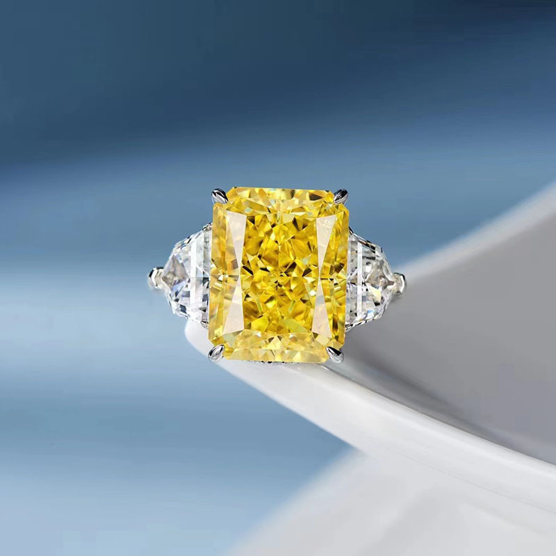 11克拉方形黄钻戒指女纯银雷迪恩钻戒人工钻石婚礼冰糖高级感方糖