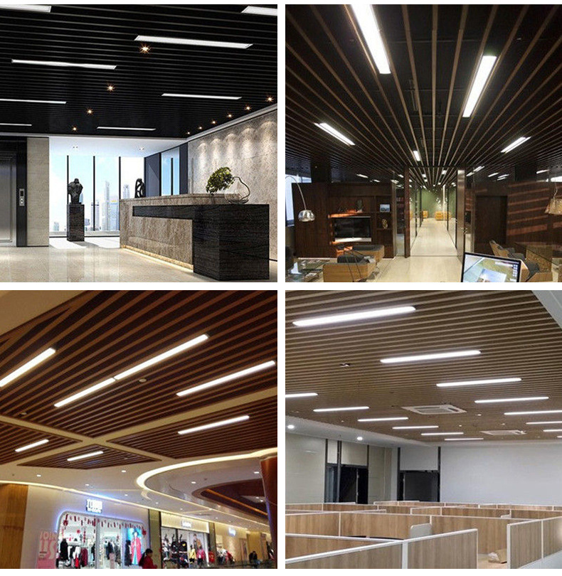 长条灯木纹色led办公室吊灯方通灯5公分吸顶吊线灯商用铝材条形灯