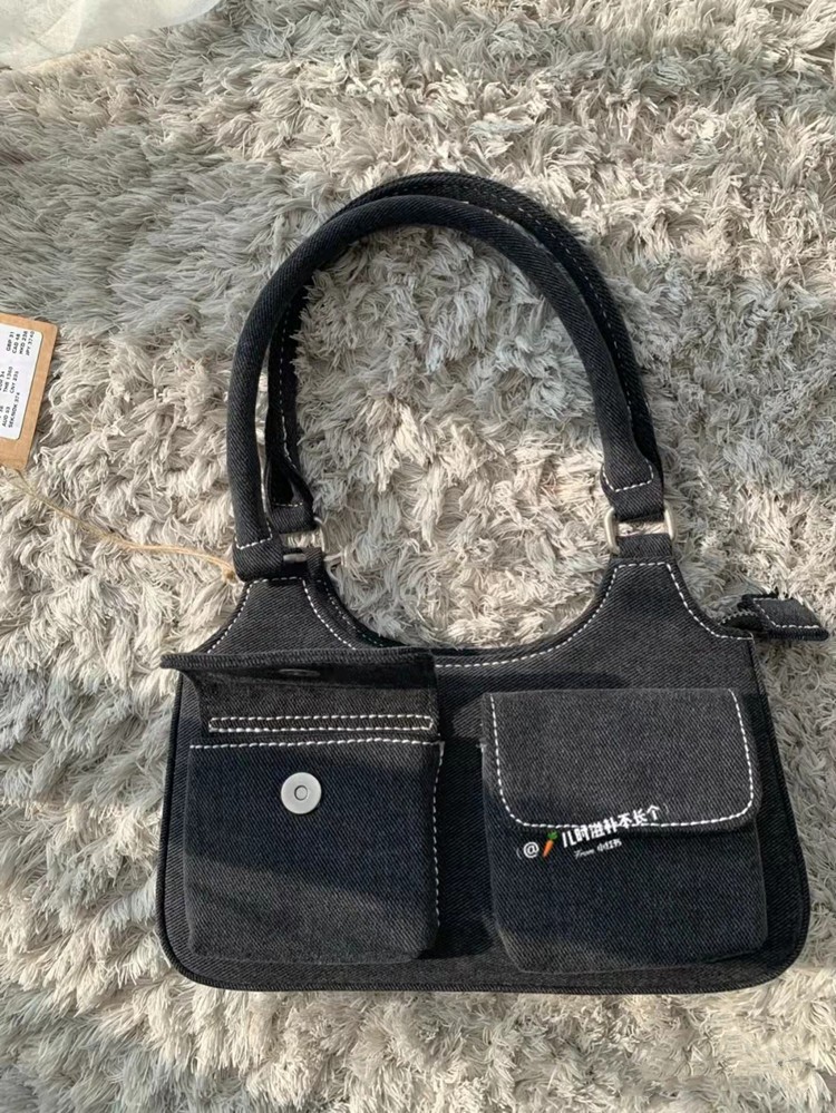 2022新款brandymelville双口袋深牛仔蓝小号复古手提包单肩腋下包