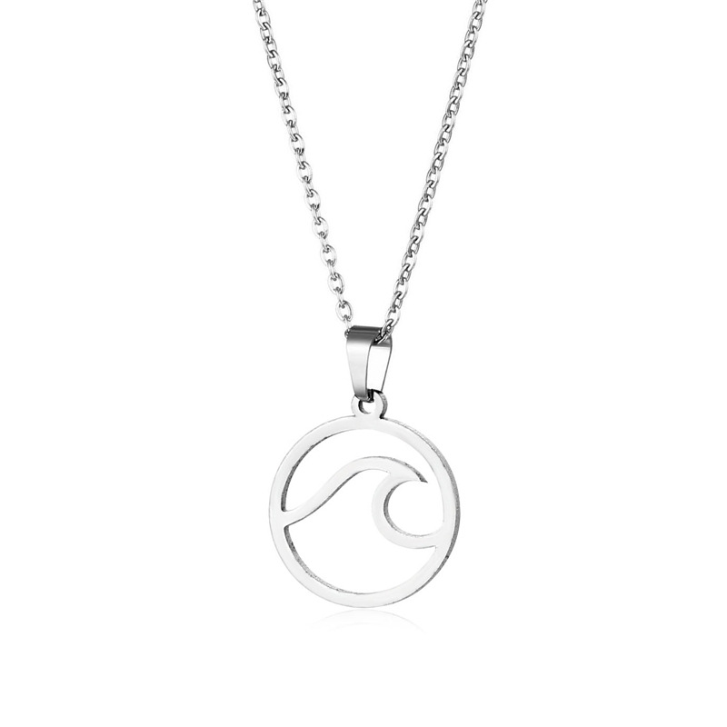 European and American Wish Popular Ornament Beach Summer round Wave Pendant Seagull Necklace Women's Stainless Steel Clavicle Chain