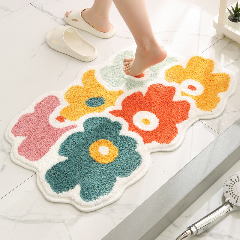 Cross-Border Bathroom Flocking Absorbent Floor Mat Bathroom Anti-Slip Mats Home Entrance Foot Mat Toilet Doorway Carpet