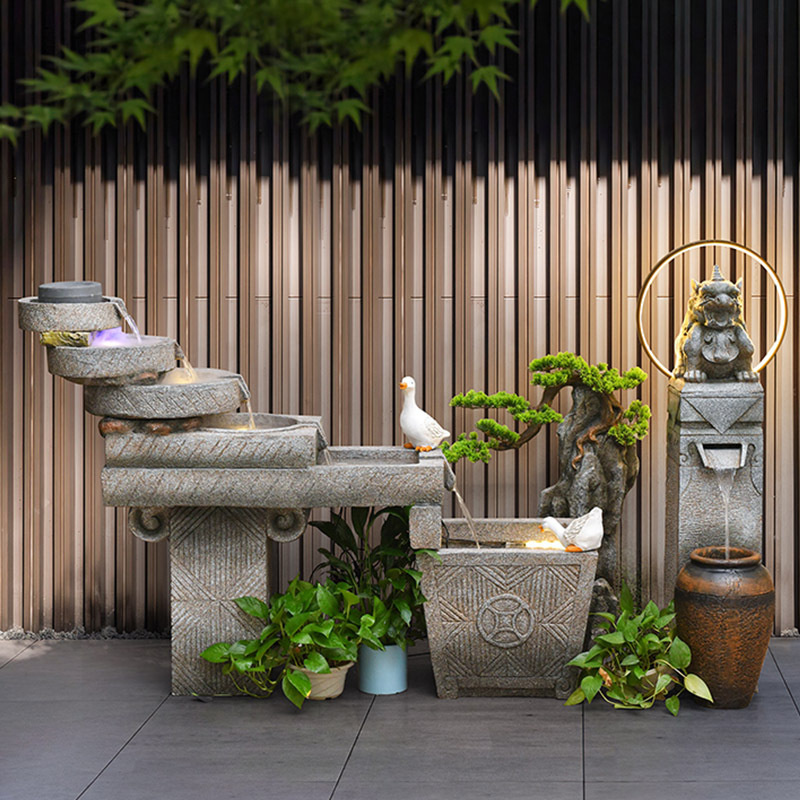 禅意中式庭院流水喷泉摆件工艺品阳台鱼池假山水景观室内落地装饰