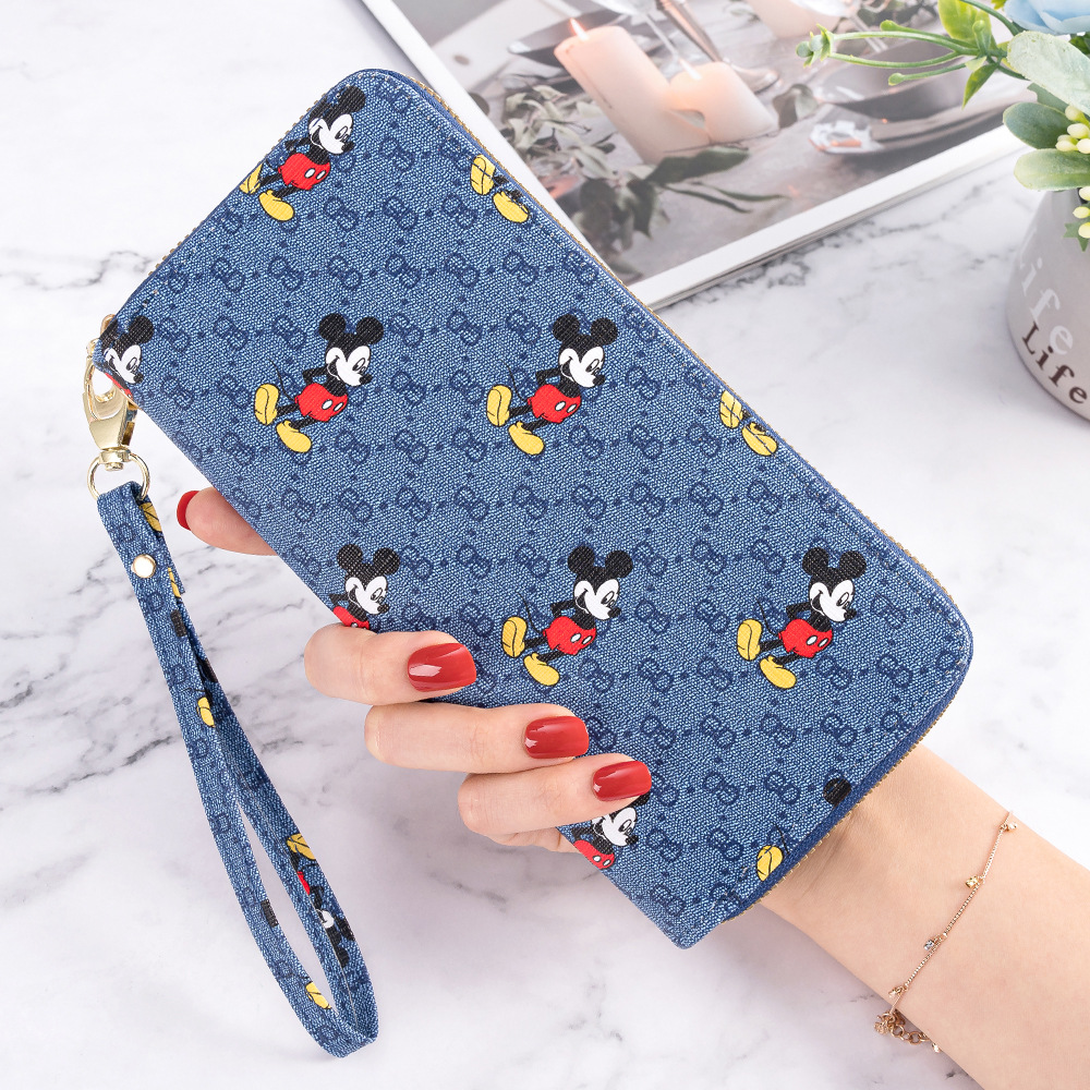 Women's Wallet Long Clutch New Fashion Mickey Zipper Lady's Wallet Card Holder Mobile Phone Bag Single Pull Double Zipper