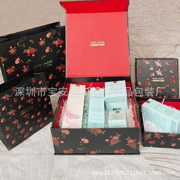 雅诗新款玫瑰花护肤品套装包装空盒樱花水小棕瓶礼品盒纸袋