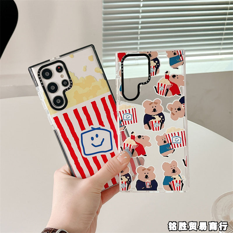 卡通可爱爆米花熊适用三星s23ultra手机壳galaxy s21 防摔s22软套
