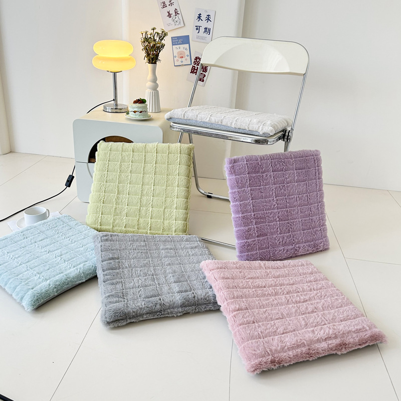 new rabbit plush embossed cushion winter thickening chair cushion cushion solid color home long-sitting plush cushion