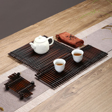 竹制品手工编织茶台复古干泡台壶垫茶杯托日式竹排隔热垫茶盘托盘