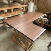 实木板转角桌板L型桌面板拐角书桌电脑桌升降桌黑胡桃木大板