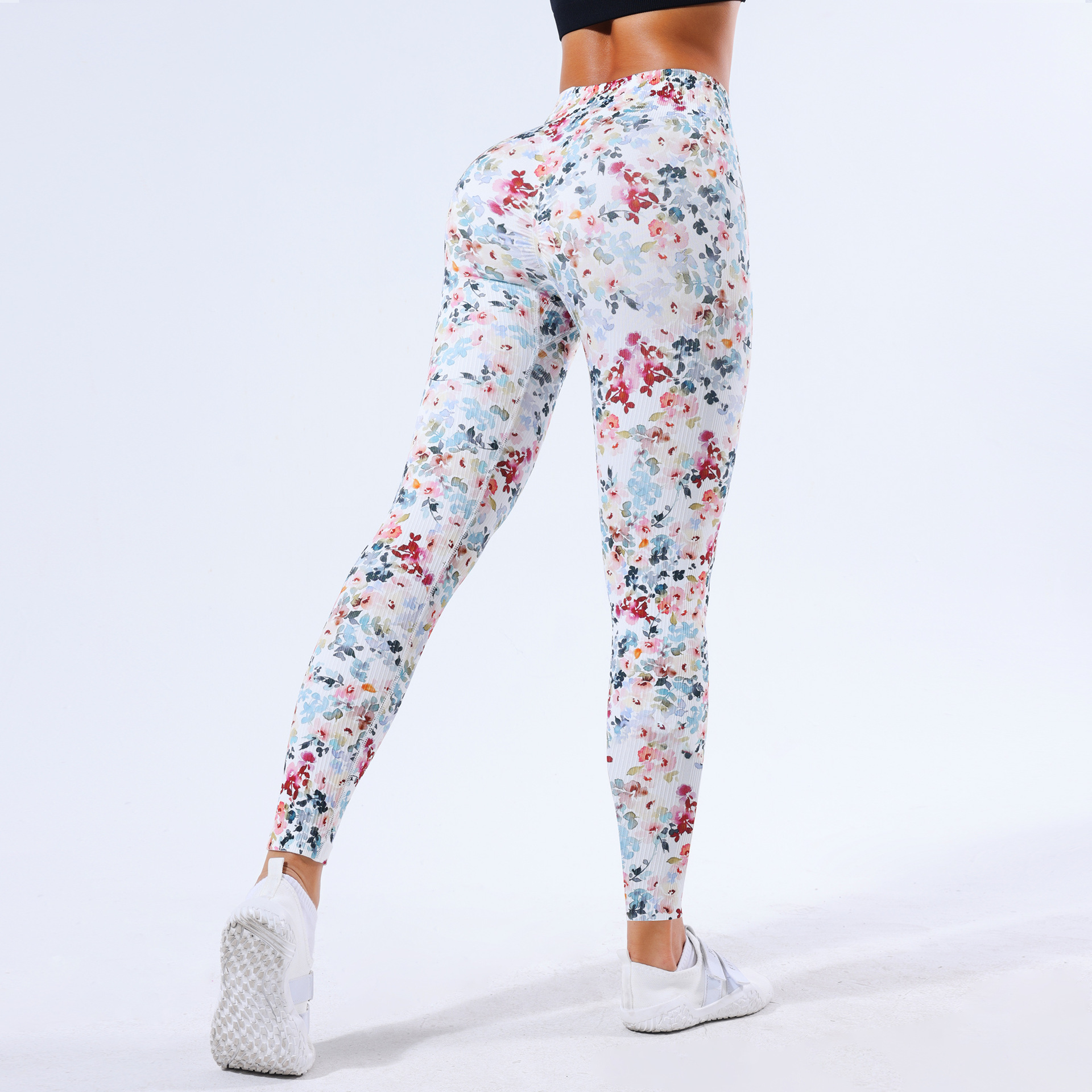 European and American New 3d Printed Yoga Trousers Women's Small Floral Belly Contracting Hip Raise Yoga Pants Peach Hip Exercise Workout Pants