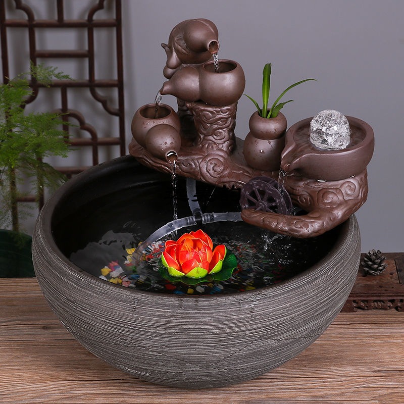 陶瓷鱼缸客厅喷泉桌面流水鱼缸家用摆件循环鱼缸养鱼盆