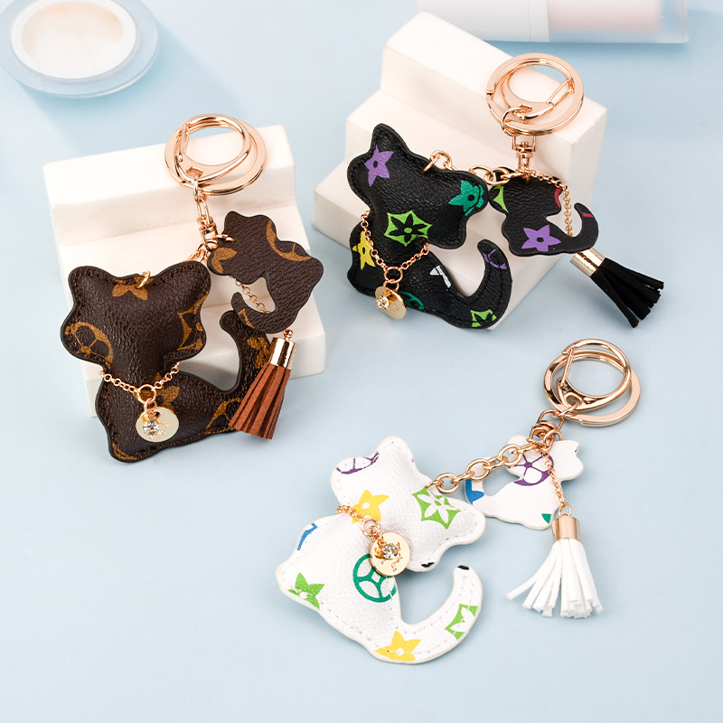 韩版小猫钥匙扣可爱创意皮革钥匙链箱包挂件时尚情侣小礼品挂饰
