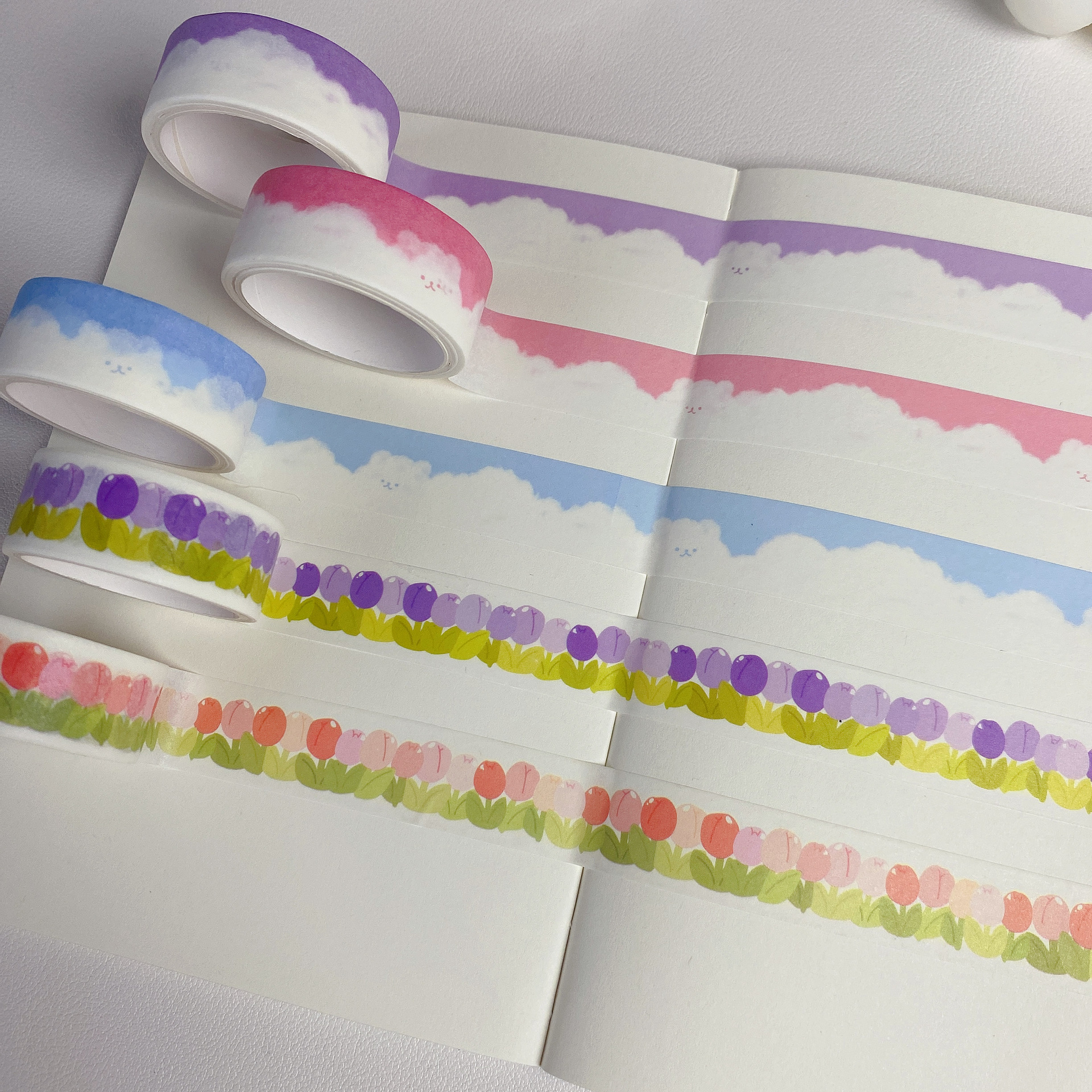 韩国ins小熊云朵造景和纸胶带手帐边框胶带可爱手账拼贴装饰胶带