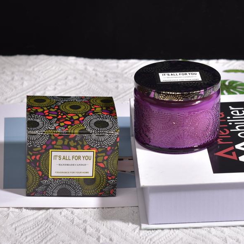 Embossed Glass Creative Fragrance Candle Smoke-Free Handmade Soy Wax Aromatherapy Wax Gift Wholesale Overseas Foreign Trade
