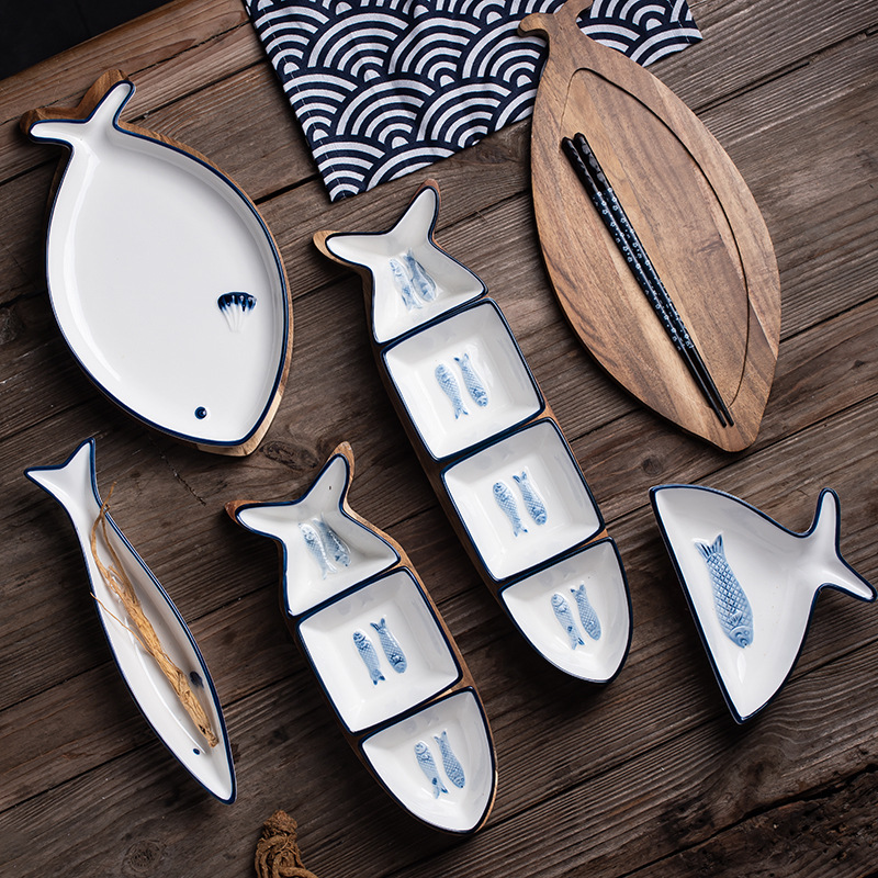 陶瓷ins 风调料小吃网红蘸料碟子鱼形状盘子可爱创意日式餐具套装