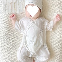 婴儿夏季连体衣莫代尔短袖蝴蝶哈衣宝宝护肚薄款和尚服空调服爬服