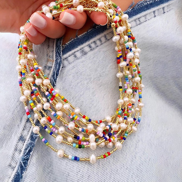 ins小众波西米亚海滩度假风彩色toho米珠项链天然淡水珍珠锁骨链