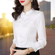 爆款白色立领雪纺衬衫女新中式国风盘扣小衫长袖衬衣百搭国潮上衣