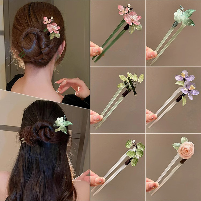 New Chinese Style Flower Leaves Bamboo Pearl Tassel Hairpin Fashion Hairpin Sweet Ancient Style Hair Accessories Wholesale for Women